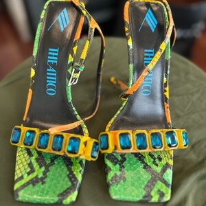 The Attico Sienna and Orange Heels with Blue Gems